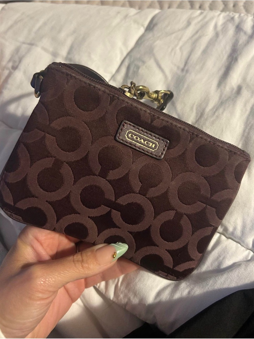 Coach Brown Signature Jacquard Wristlet